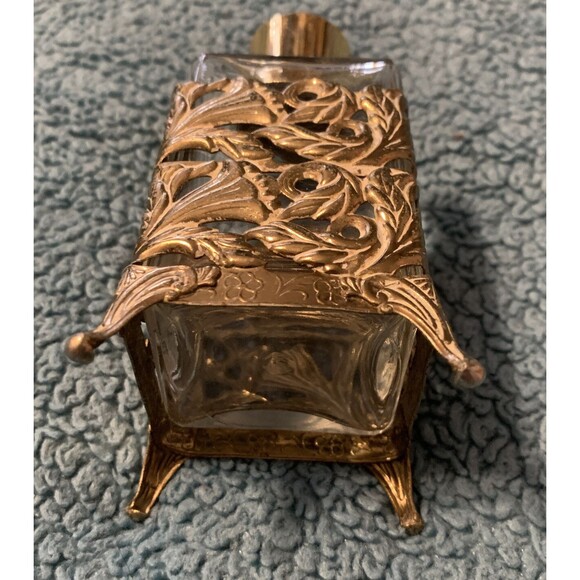 Metal Gold Encased Glass Vanity/perfume Bottles - Picture 3 of 3